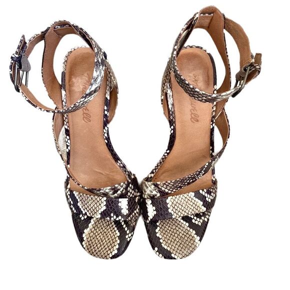 Madewell The Liv Asymmetrical Ankle Strap Snake Embossed Leather Sandals size 6 - Picture 5 of 13